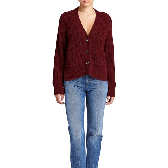 ALC A.L.C Cleveland Burgundy red knit button up v-neck cardigan sweater pockets - Picture 15 of 16